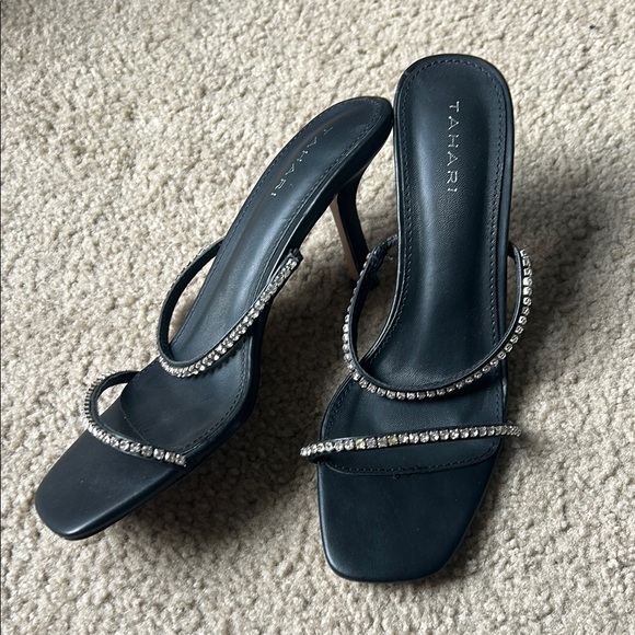 Tahari Black Rhinestone Heeled Sandals - Picture 1 of 6